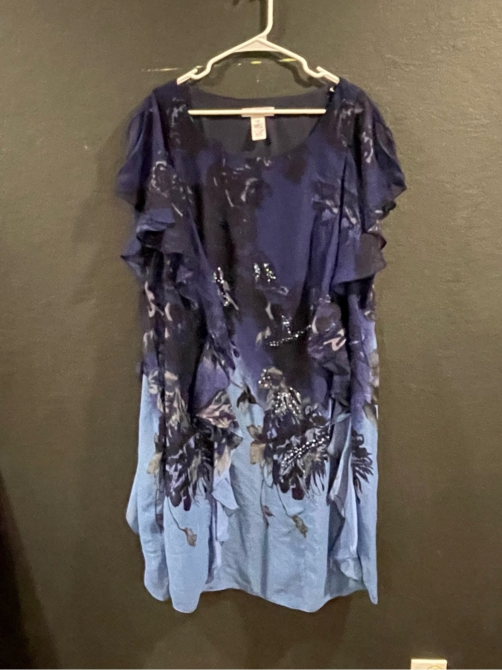 Roaman's Blue Floral Ruffle Midi Dress